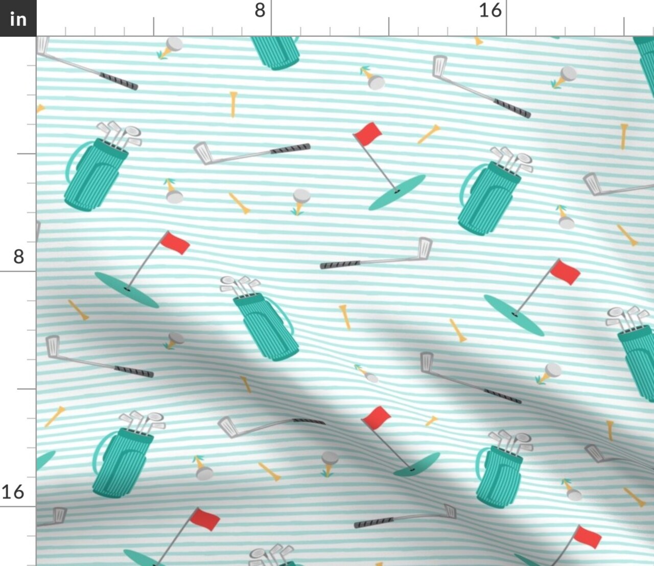 Tee Time Golf Themed Stripes Mint Boy Custom Printed Fabric by Spoonflower Various Fabrics by the Yard or Fat Quarter